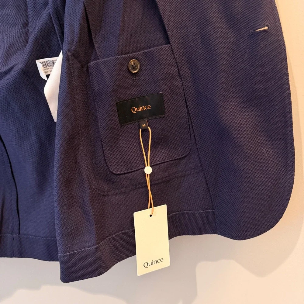 Quince Cotton Pique‎ Knit Blazer Lightweight Breathable Date Office Navy Med NWT